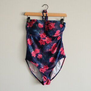 Mountain Warehouse Women's Sz 8 Blue/Pink Floral Halter Neck One Piece Swim Suit